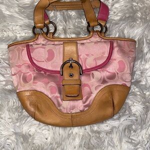Coach Pink Small Hobo Handbag M04Q-1853 Logo Tan Leather SOHO vintage